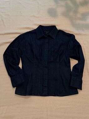 Banana Republic Dark Wash Denim Fitted Corset Style Button Down Shirt Jacket